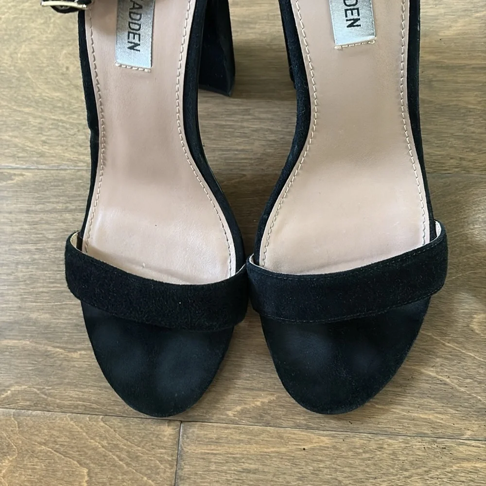 Steve Madden Carrson Leather Black Ankle Strap High Heel Sandals Size 9